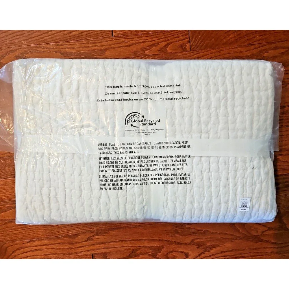 Pottery Barn Pick Stitch Handcrafted Cotton Linen Quilt Twin Twin XL Soft White